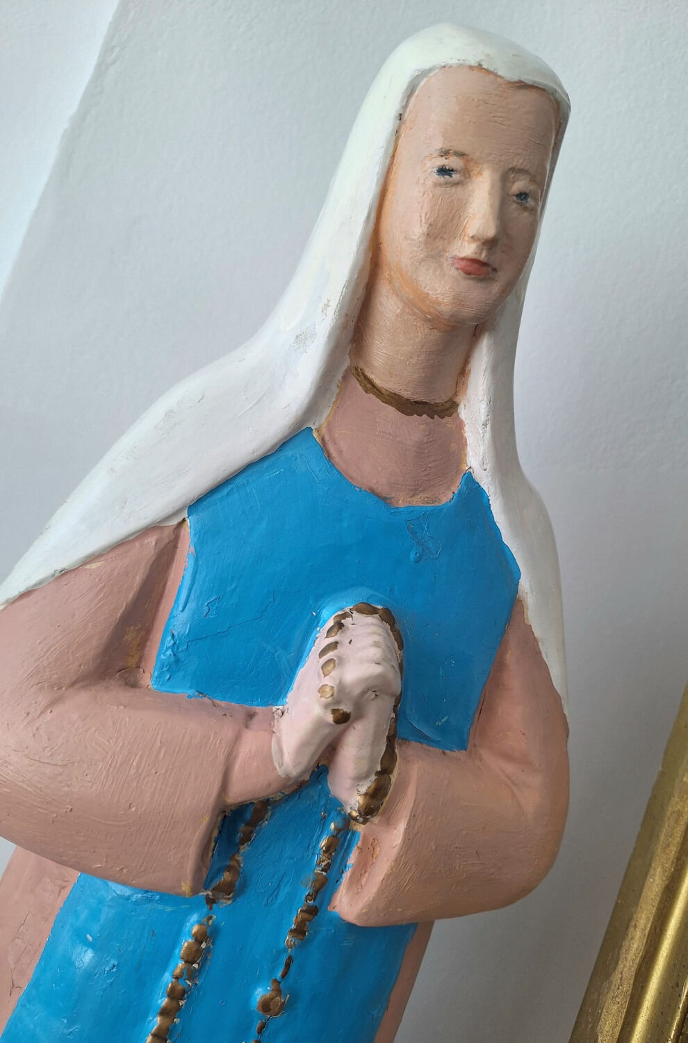 Large antique statue of the Virgin, vintage religious decoration