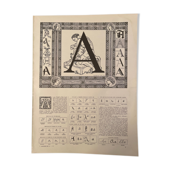 Lithograph engraving alphabet letter A of 1928