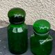 Two jars in green glass advertising vintage 1970