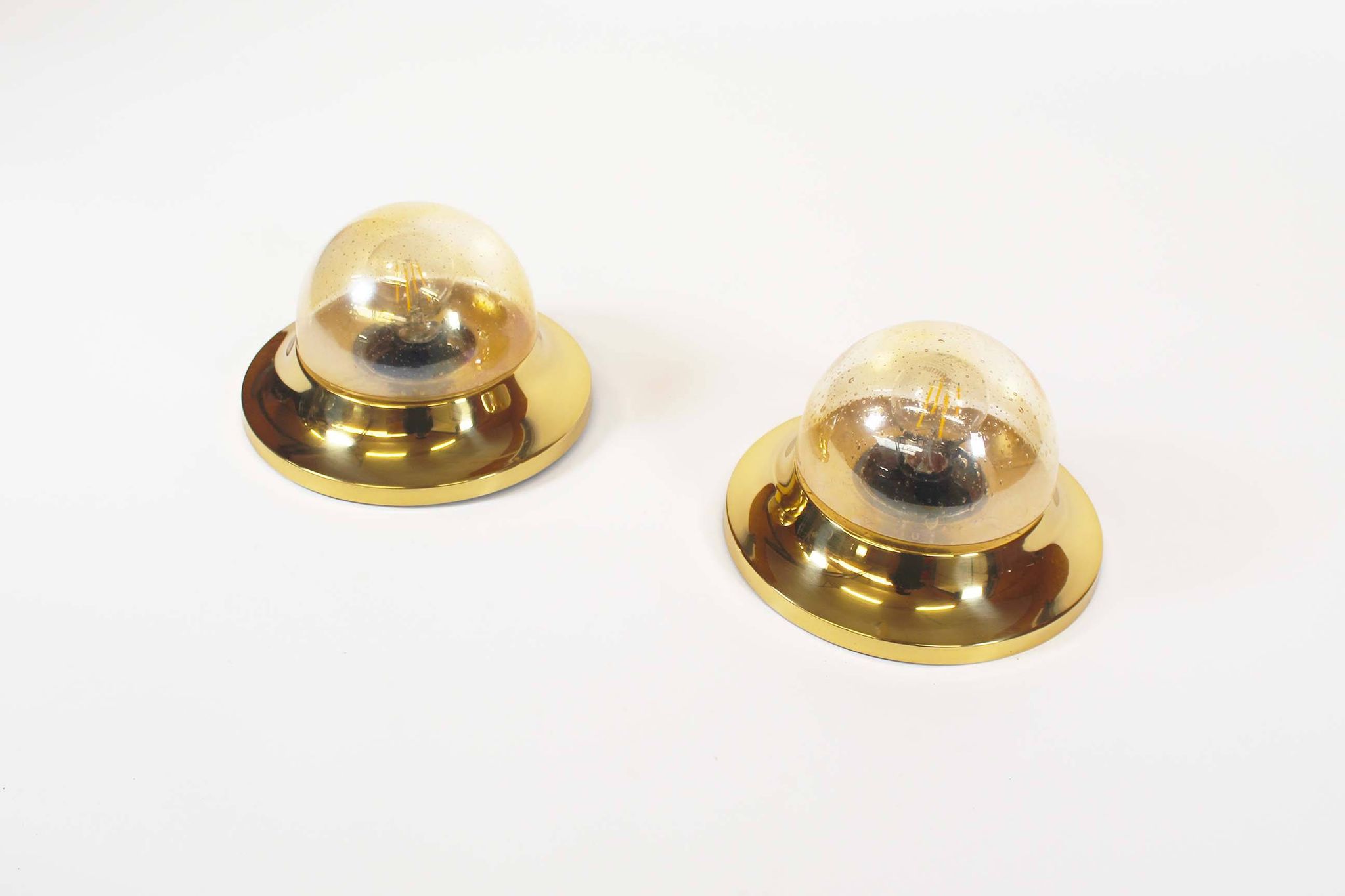 Pair of Amber glass and brass vintage wall lights, Germany 1970's