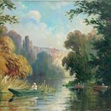Painting "River bathed in light" HST Post impressionist signed