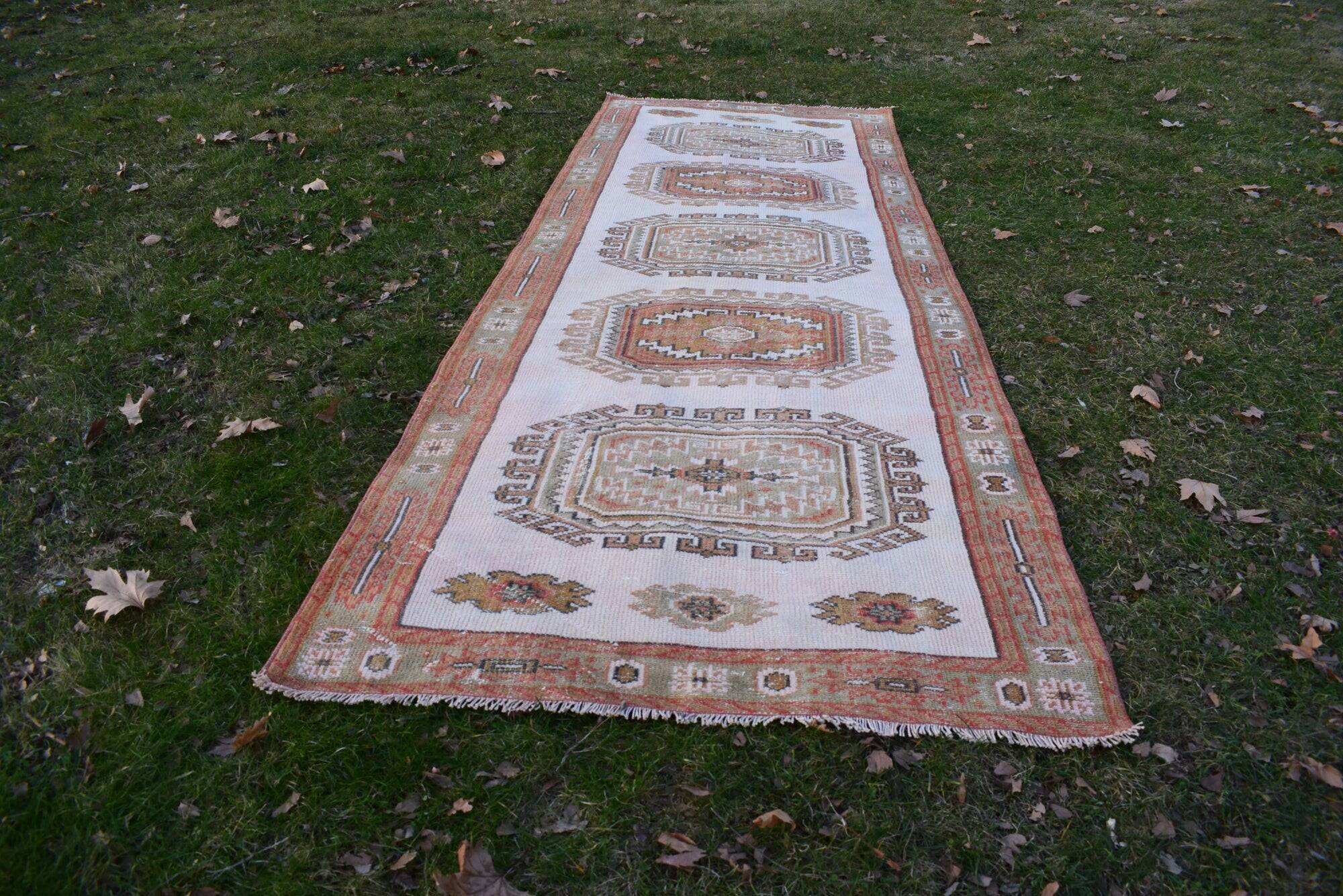 Vintage Turkish hallway rug 133x377 cm