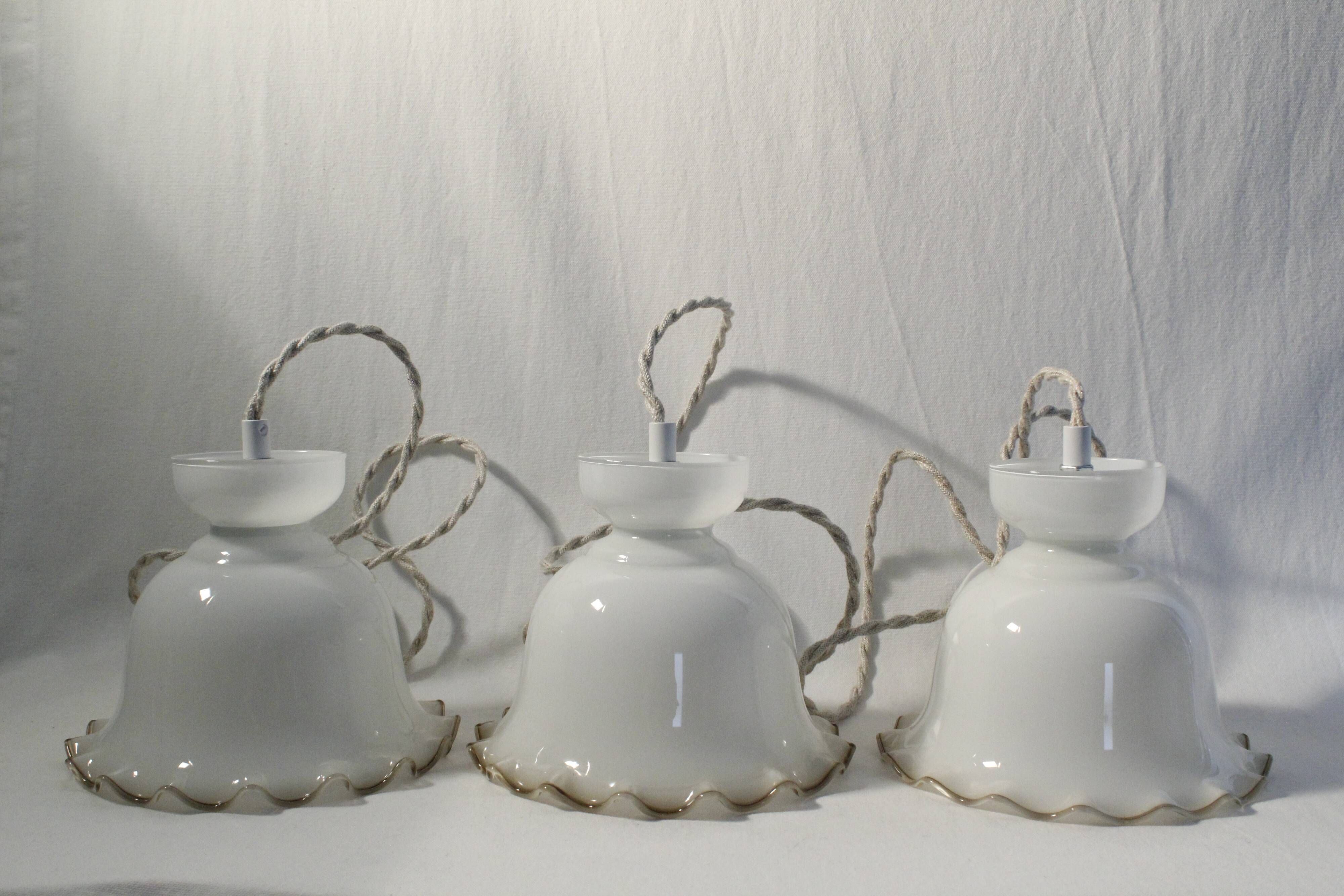 Trio of tulip suspensions in white opaline - electrified to nine