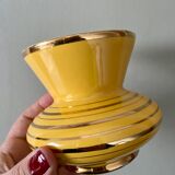 Vase vintage art déco en céramique jaune et doré