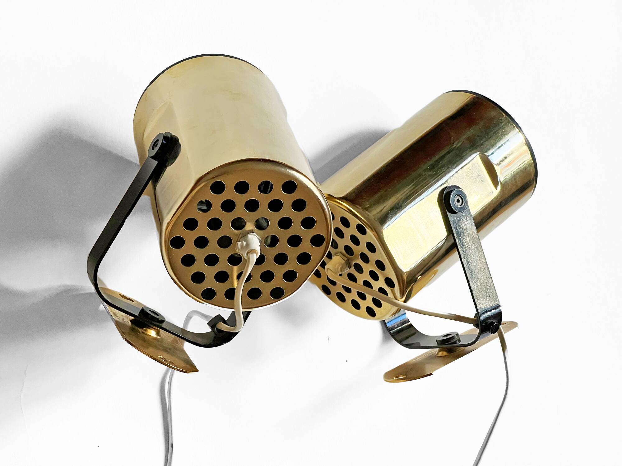 Pair of golden wall lights "Orion" by Per Sundstedt for Kosta Lampan. Sweden 1970s