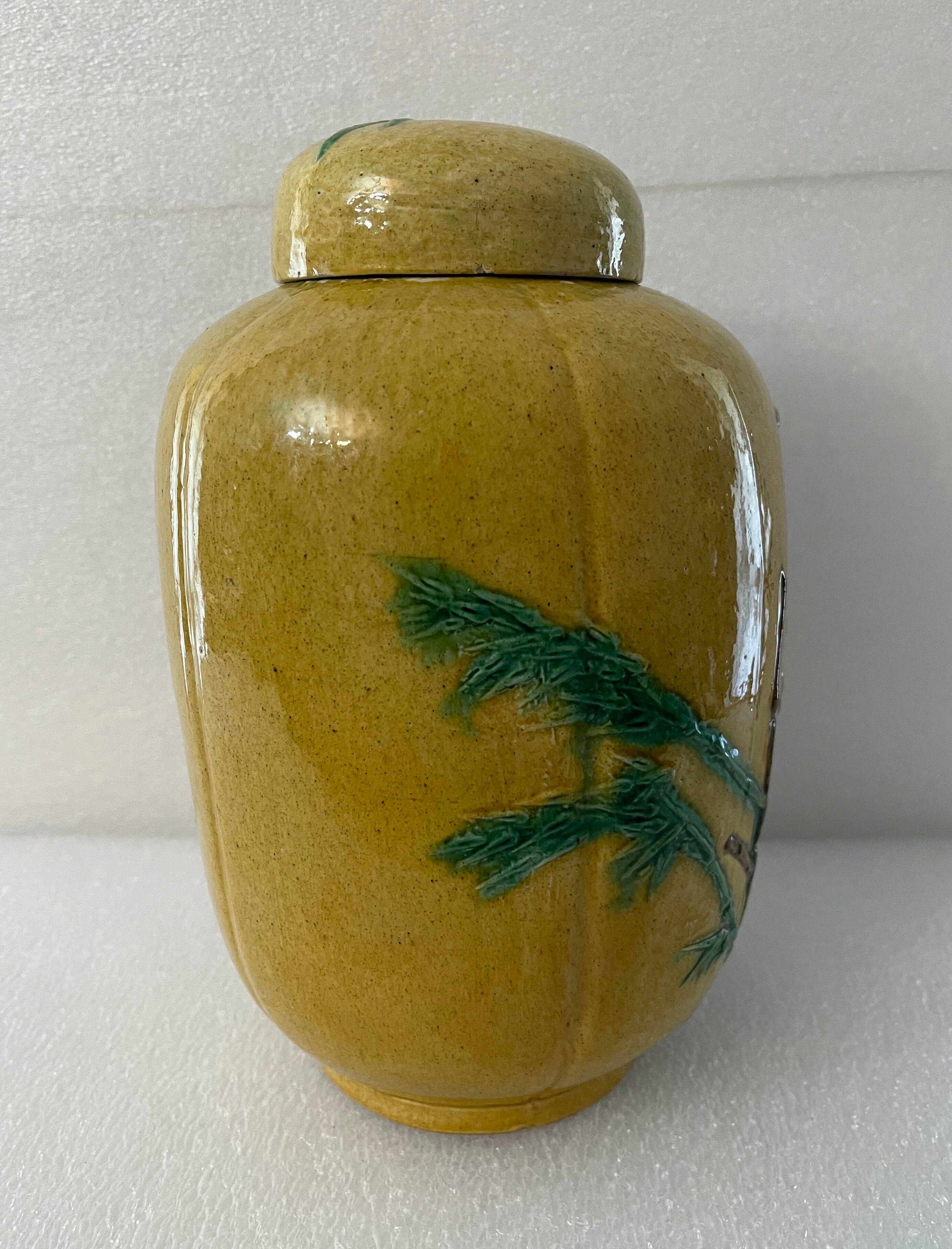 China ginger pot in glazed earth decorated with prunus decoration China XXth