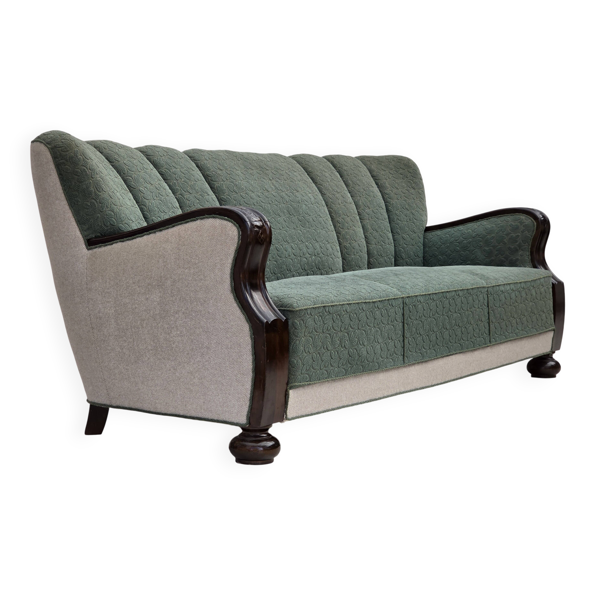 1960s, Danish 3-seater sofa, furniture wool, oak wood.