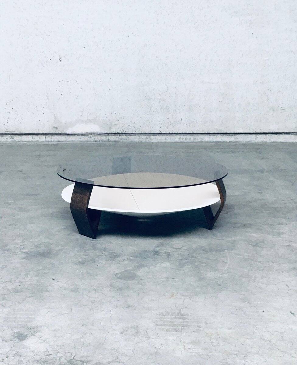 Mid-Century Modern Dutch Wenge & Smoke Glass Coffee Table, Netherlands, 1960s