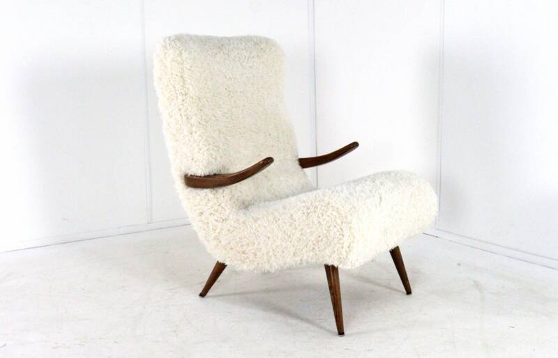 Fauteuil Cuddle designer mid-century moderne - pièce unique - tissu doodle