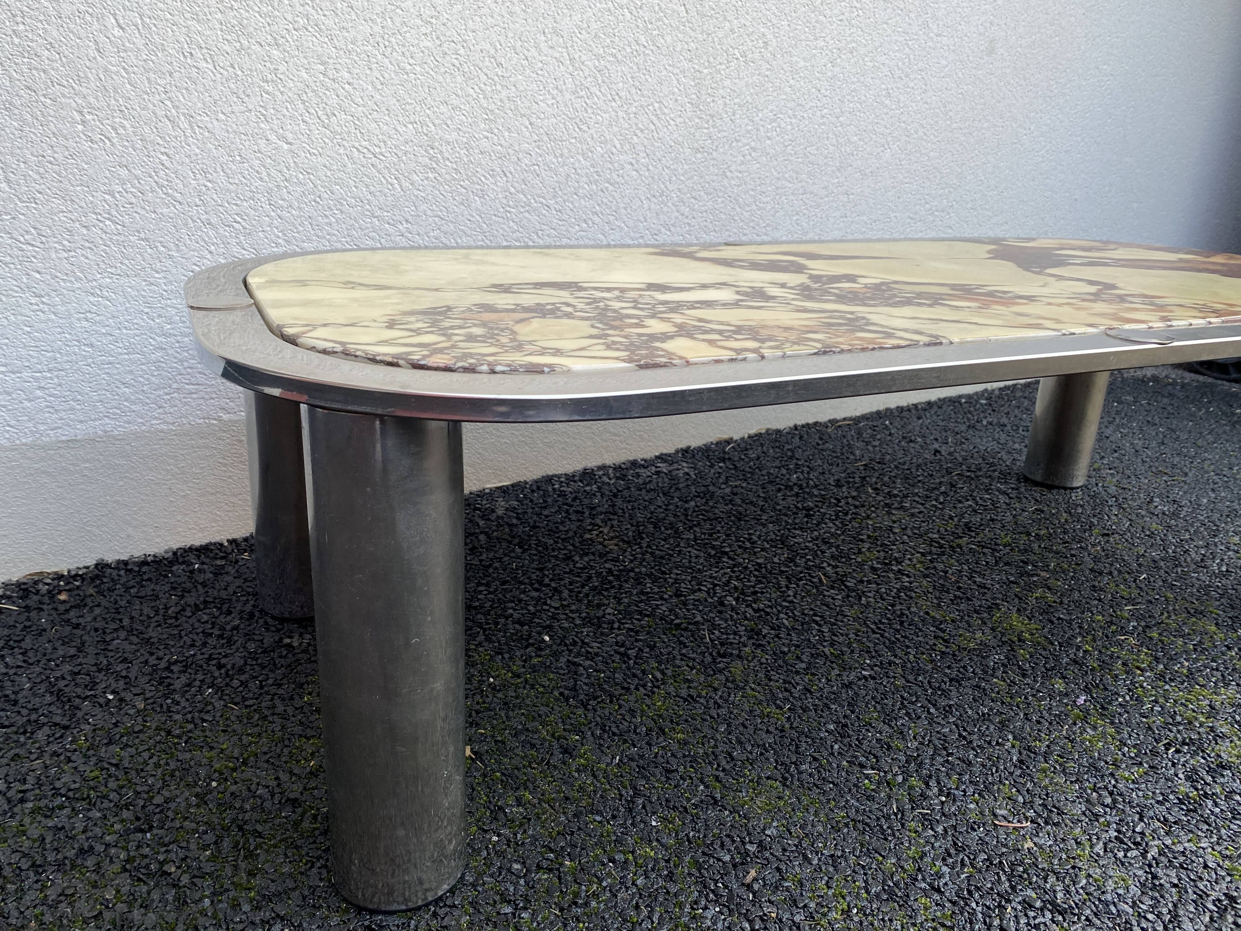 Table basse des années 70 design italien, marbre et métal chromé