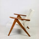 Vintage Ivory White Boucle Model B-310 Armchair, 1970s