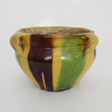 Poterie Saint-Uze en terre cuite vernissée jaune vert marron. Années 50