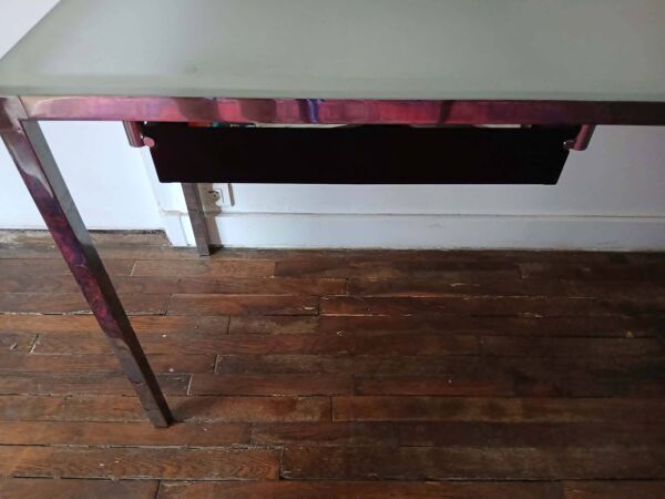 Bureau design acier chromé verre trempé