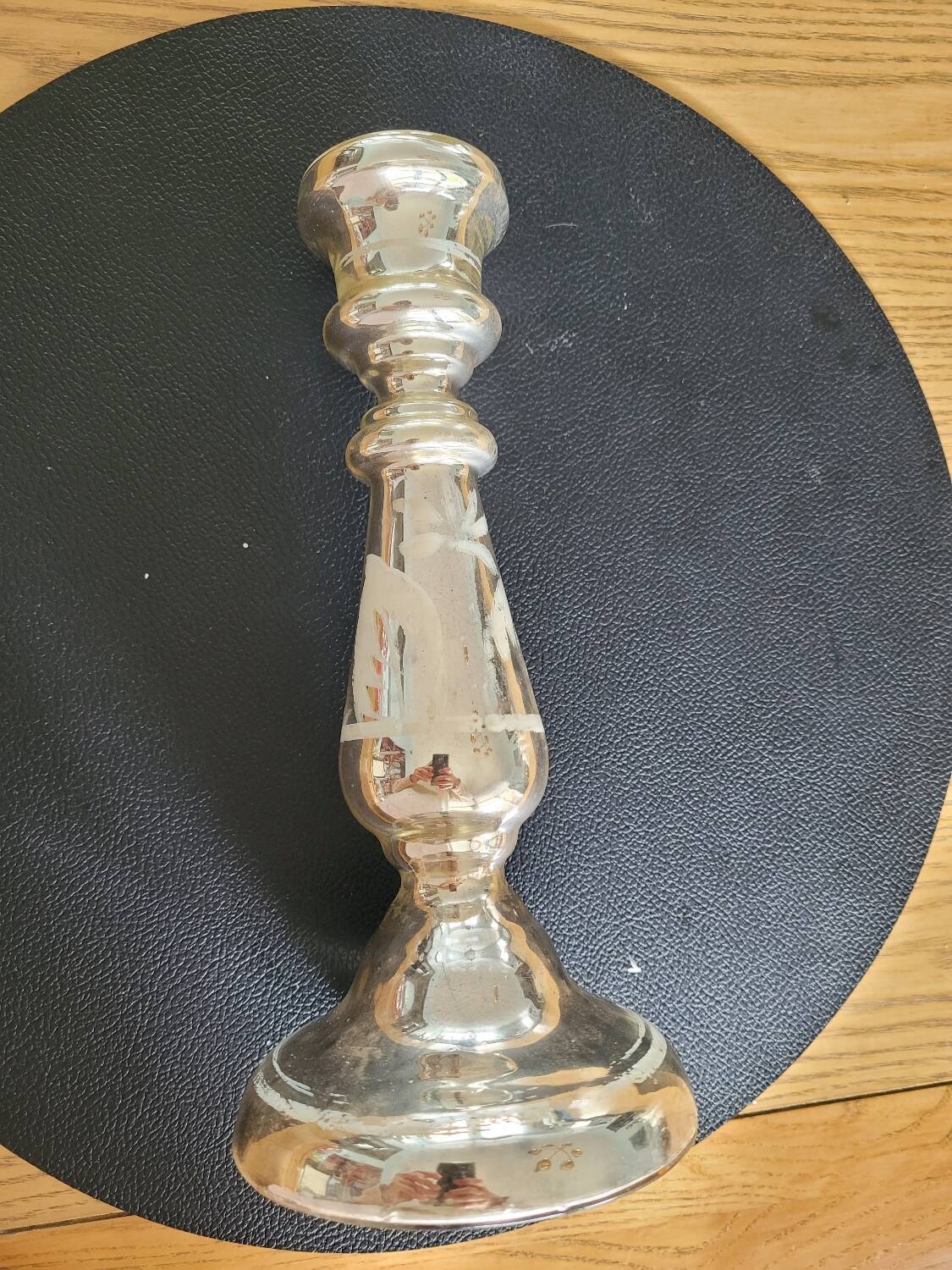 Eglomized mercurized glass candle holder