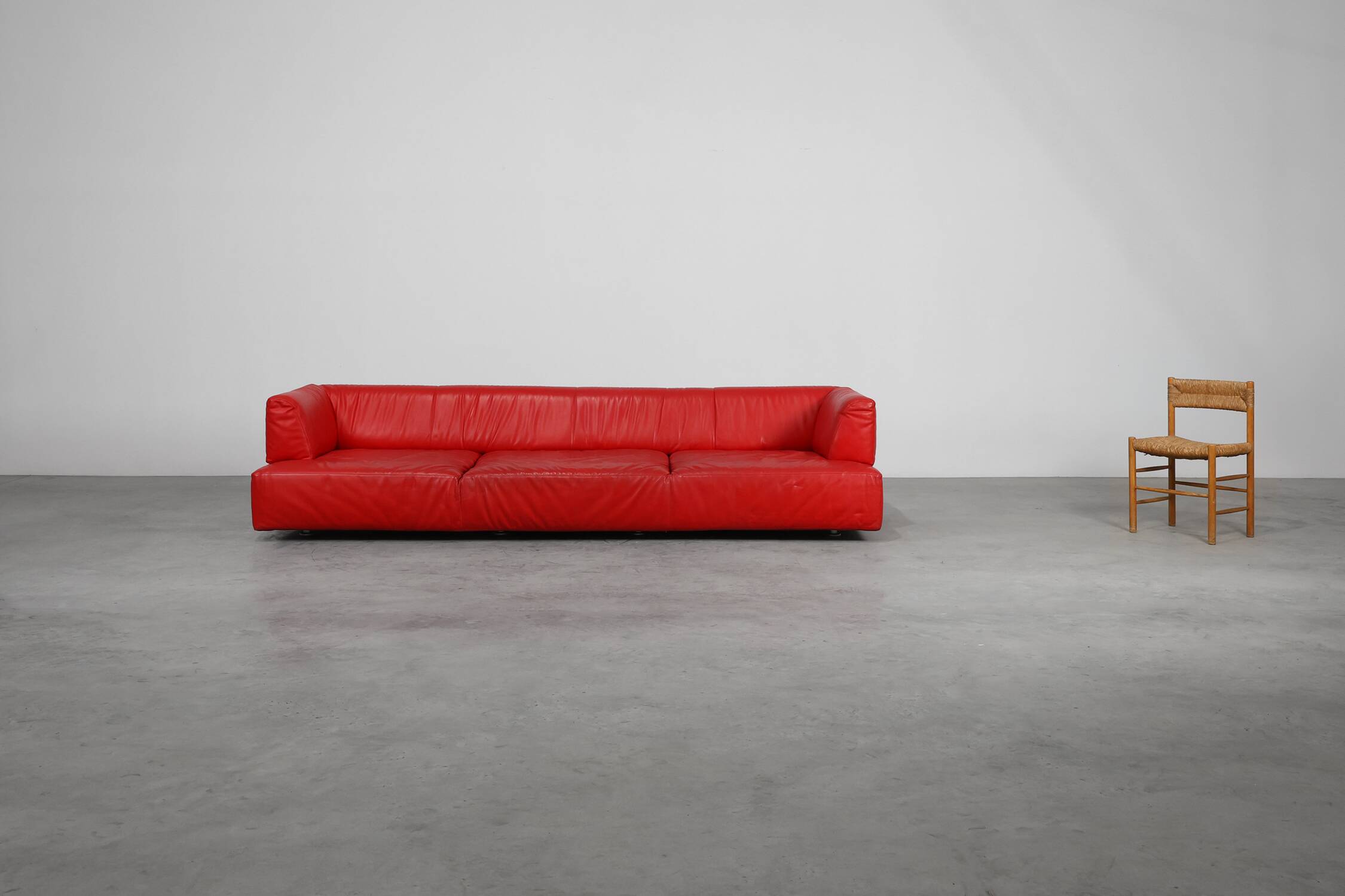 Red Mid-century 3-seater Leather Sofa by Edra, Italy 2000