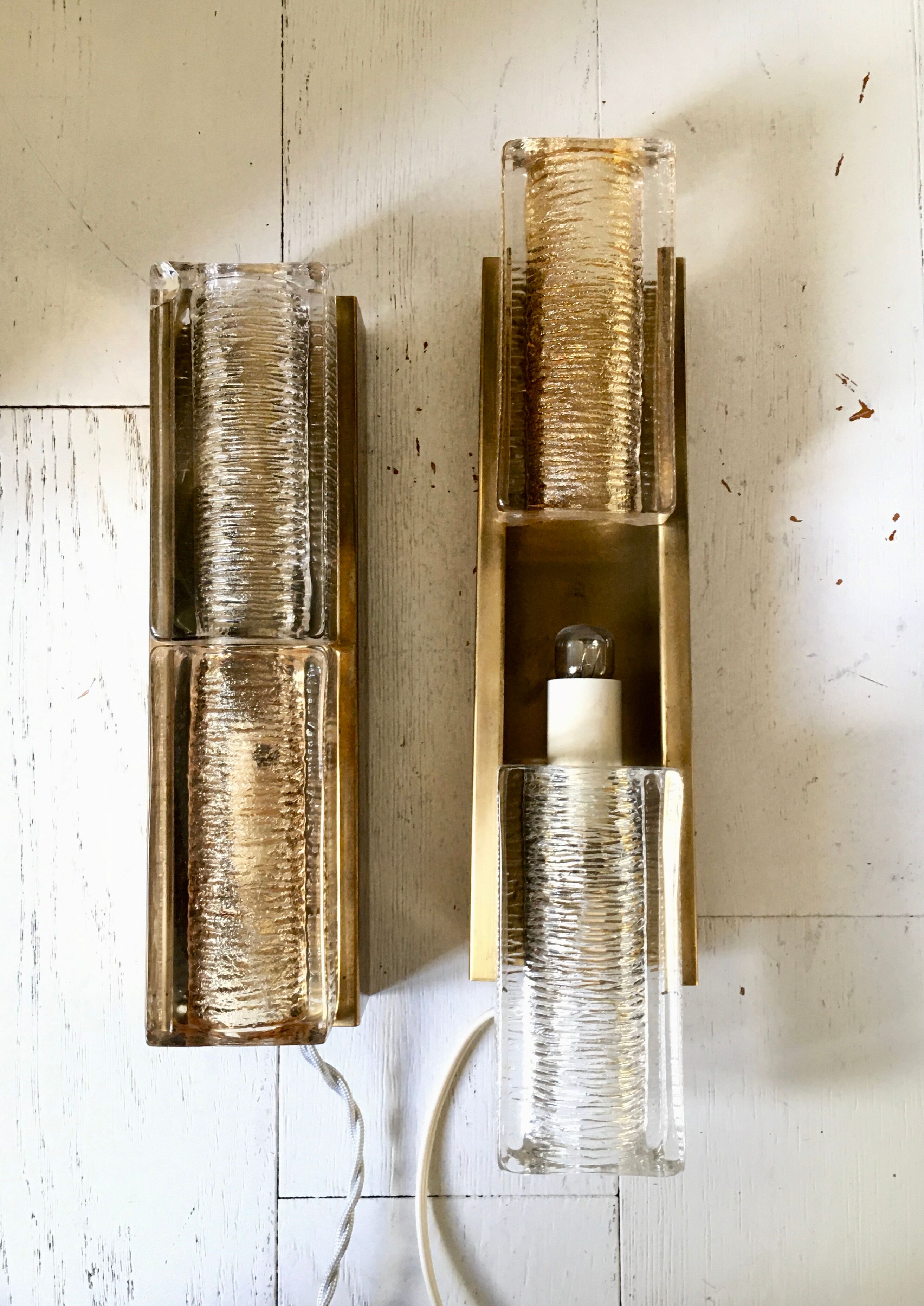 Pair of Vitrika wall lamps in glass and brass