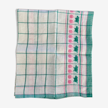 Vintage tea towel "pig and apple" green - 50x70cm - mestizo