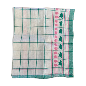 Vintage tea towel "pig and apple" green - 50x70cm - mestizo