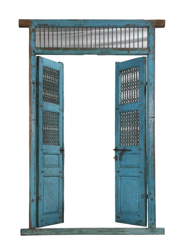 Indian door blue patina of origin old teak