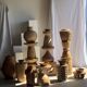 Stool, side table, end table in solid suar wood spheres H50 D39