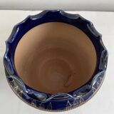 Pair, cache pots, royal doulton, english earthenware, 1920-1930, floral decoration, blue and gold, marks in