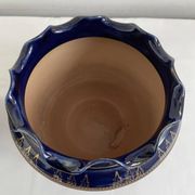 Pair, cache pots, royal doulton, english earthenware, 1920-1930, floral decoration, blue and gold, marks in
