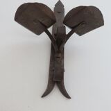 Series of 3 brutalist double wall candle holders in wrought iron beaten 40 years 50