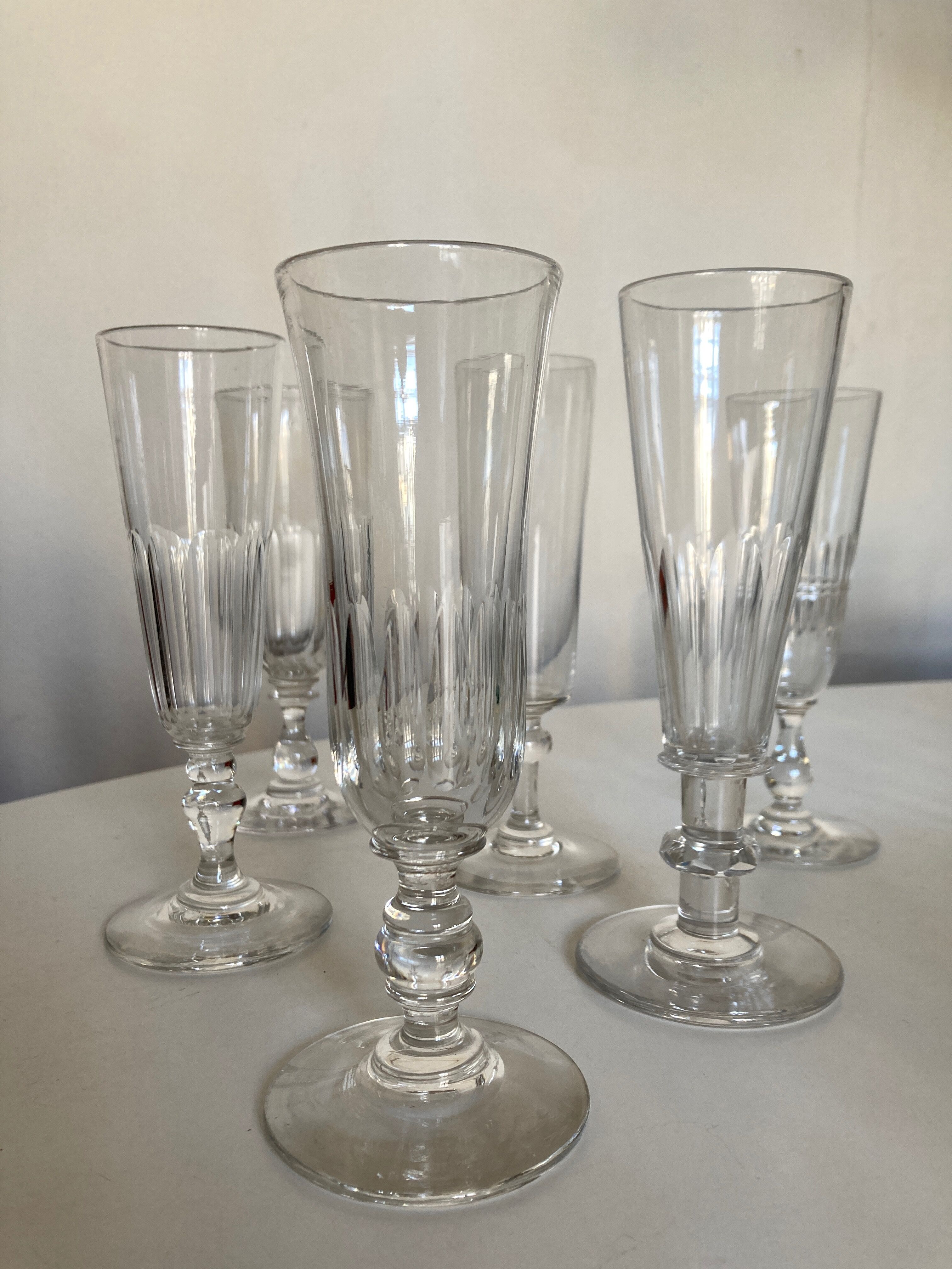 Set of 6 assorted 19th century flat-sided crystal champagne coupes