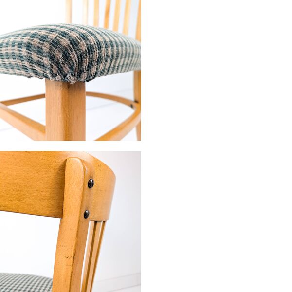 Paire de chaises bistrot vintage en bois, dossier arrondi, style Mid-Century
