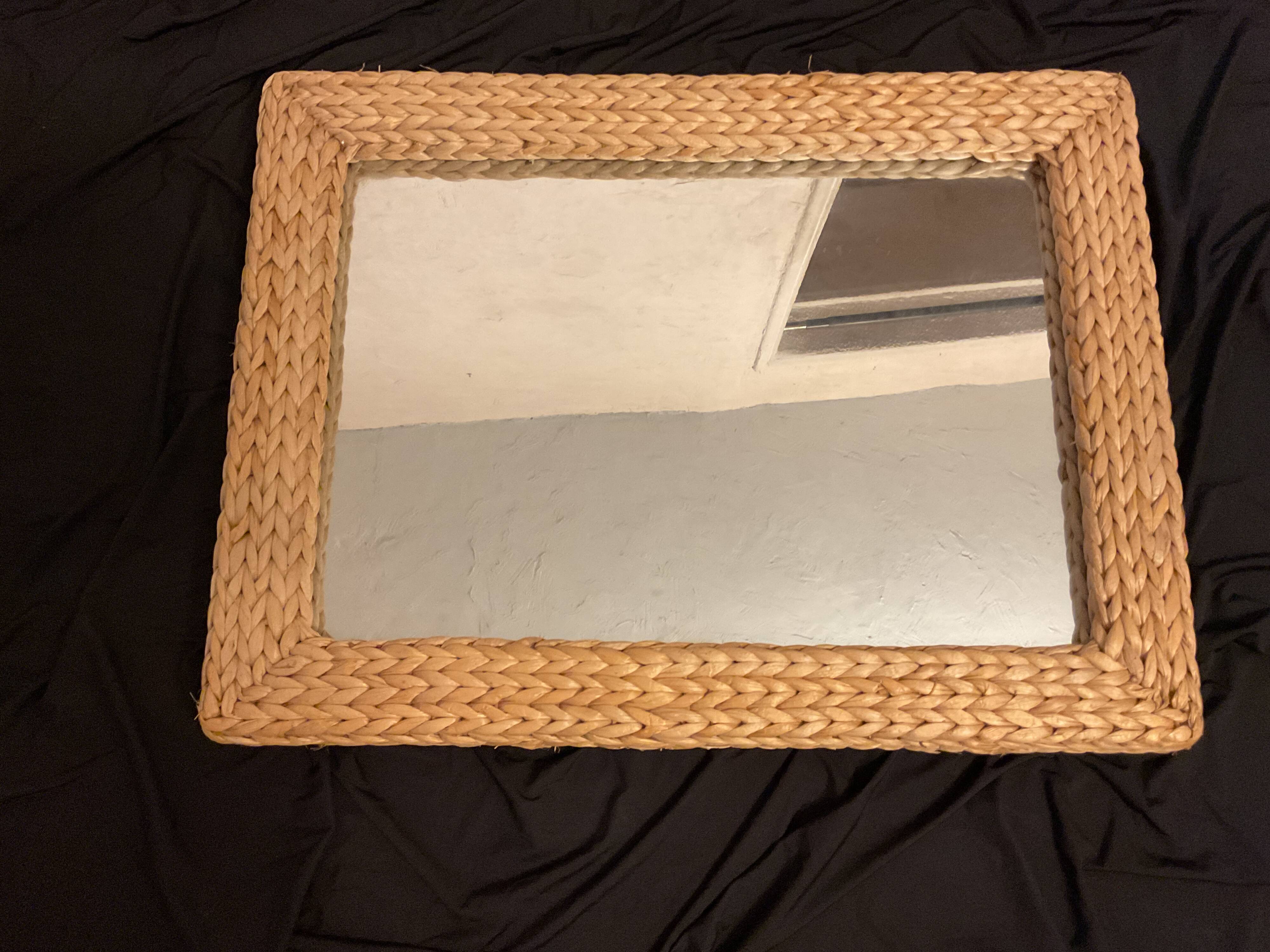 Grand miroir en cordage tressé