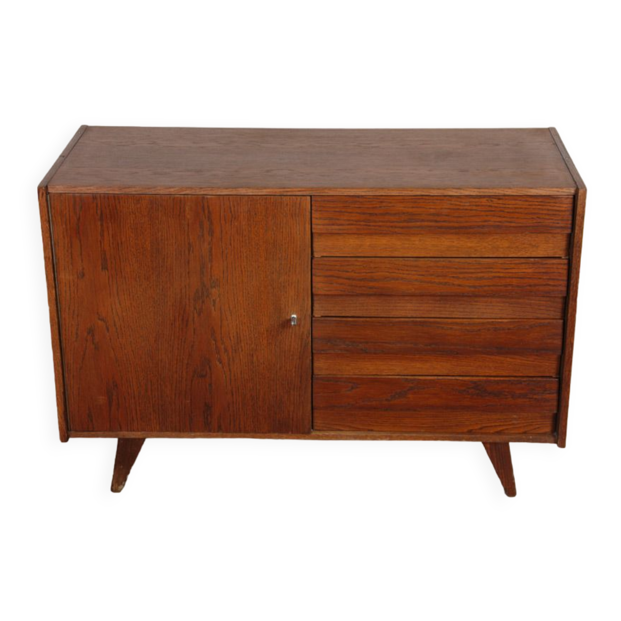 Vintage stained oak chest of drawers model U-458 by Jiri Jiroutek, 1960
