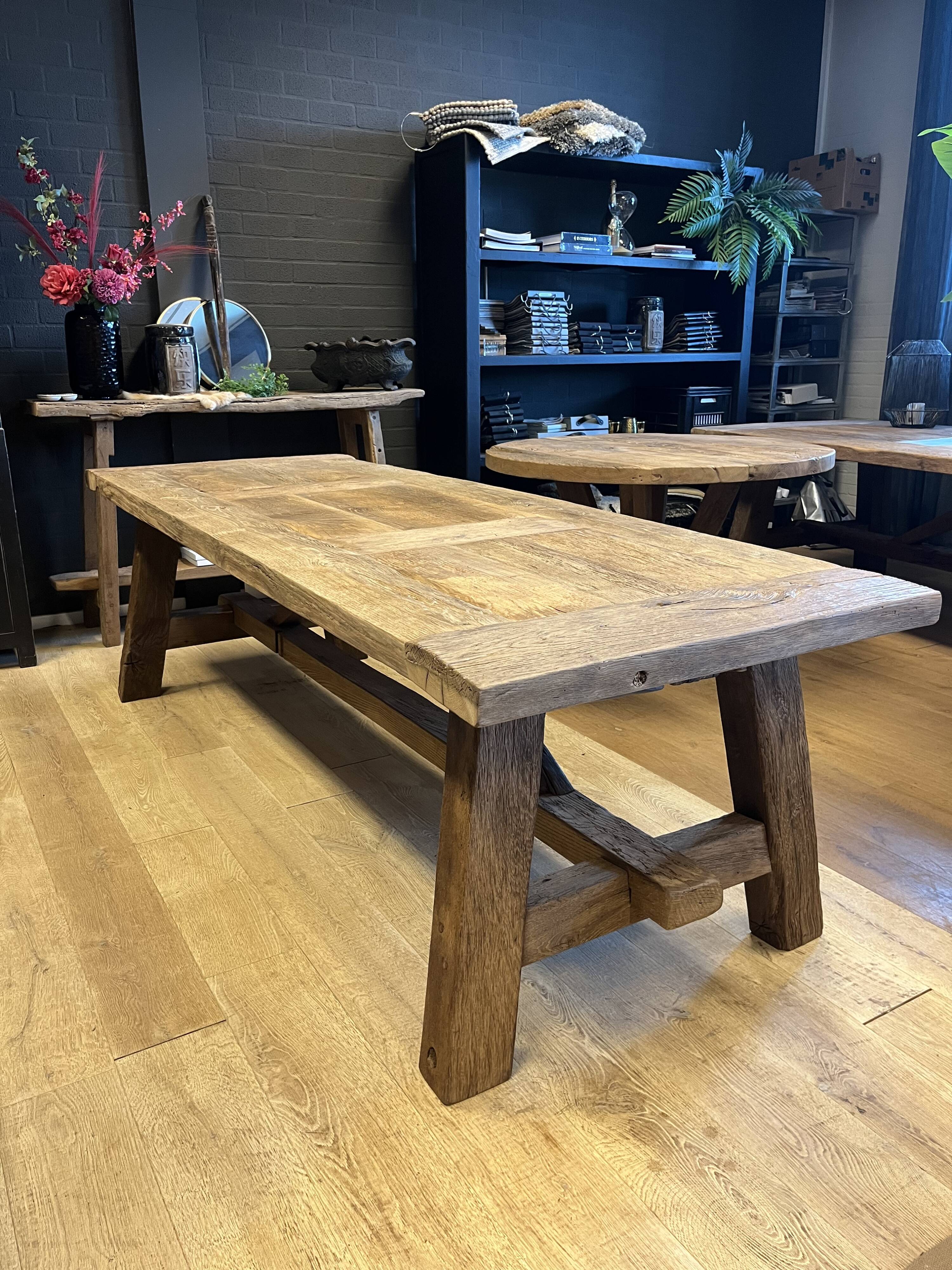Tower antique oak farmhouse table - 250 by 90 cm