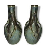 Pair of vases in stoneware flame years signed 30 Denbac