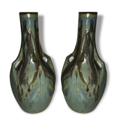 Paire de vases en grès flammé années 30 signés Denbac