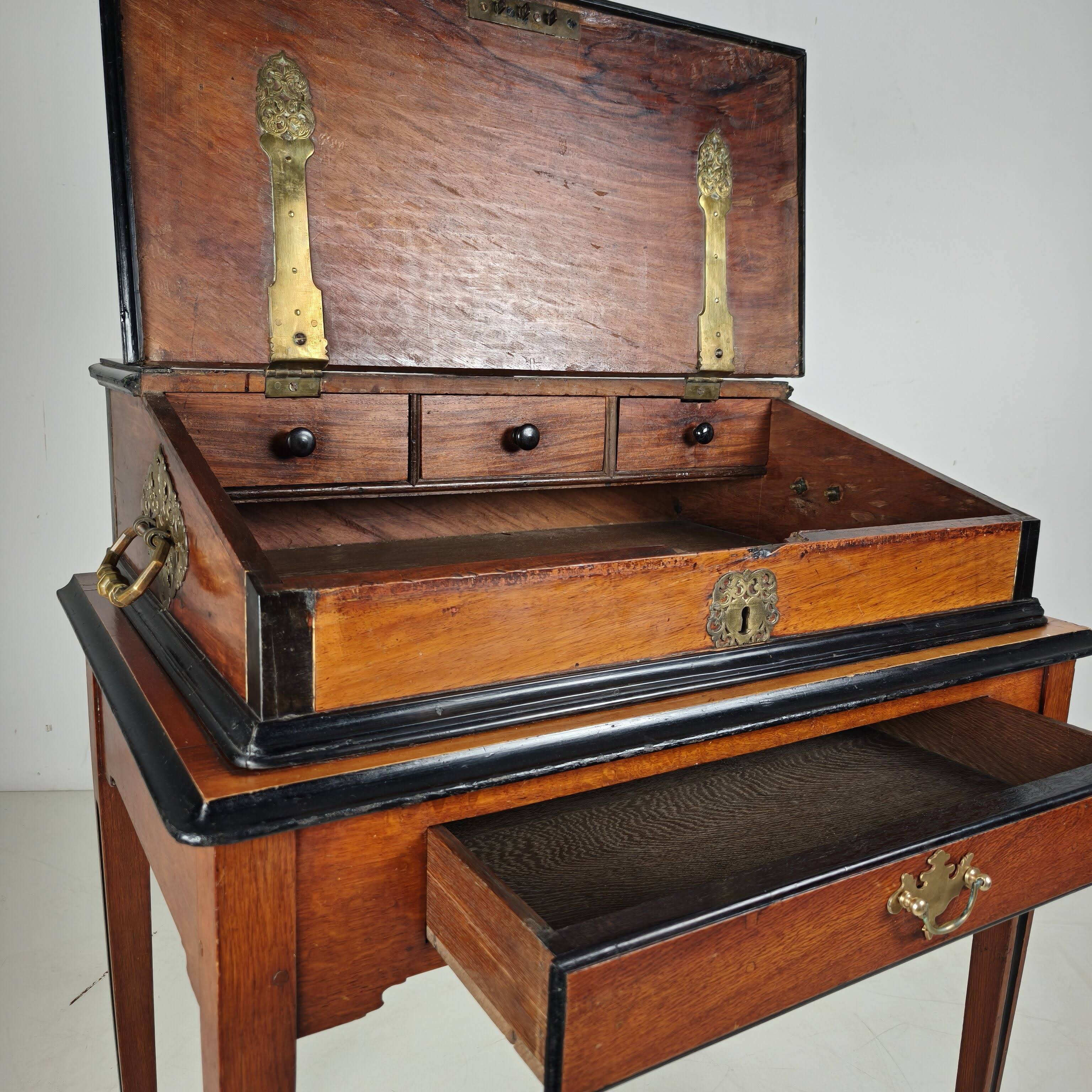 18th Century Indonesian Amboyna & Ebony Portable Writing Desk, custom stand