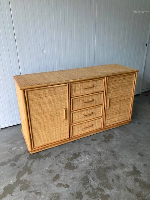 Vintage rattan sideboard in Roche Bobois style
