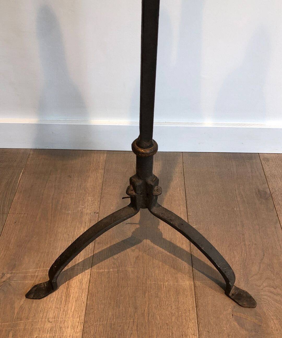 Parquet Floor Lamp in Wrought Iron and Gilded Iron, Art Deco, French Work,