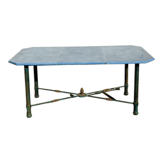 Table en fer forgé et pierre de lave émaillée