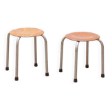 Tabouret vintage galette chêne et pieds gris