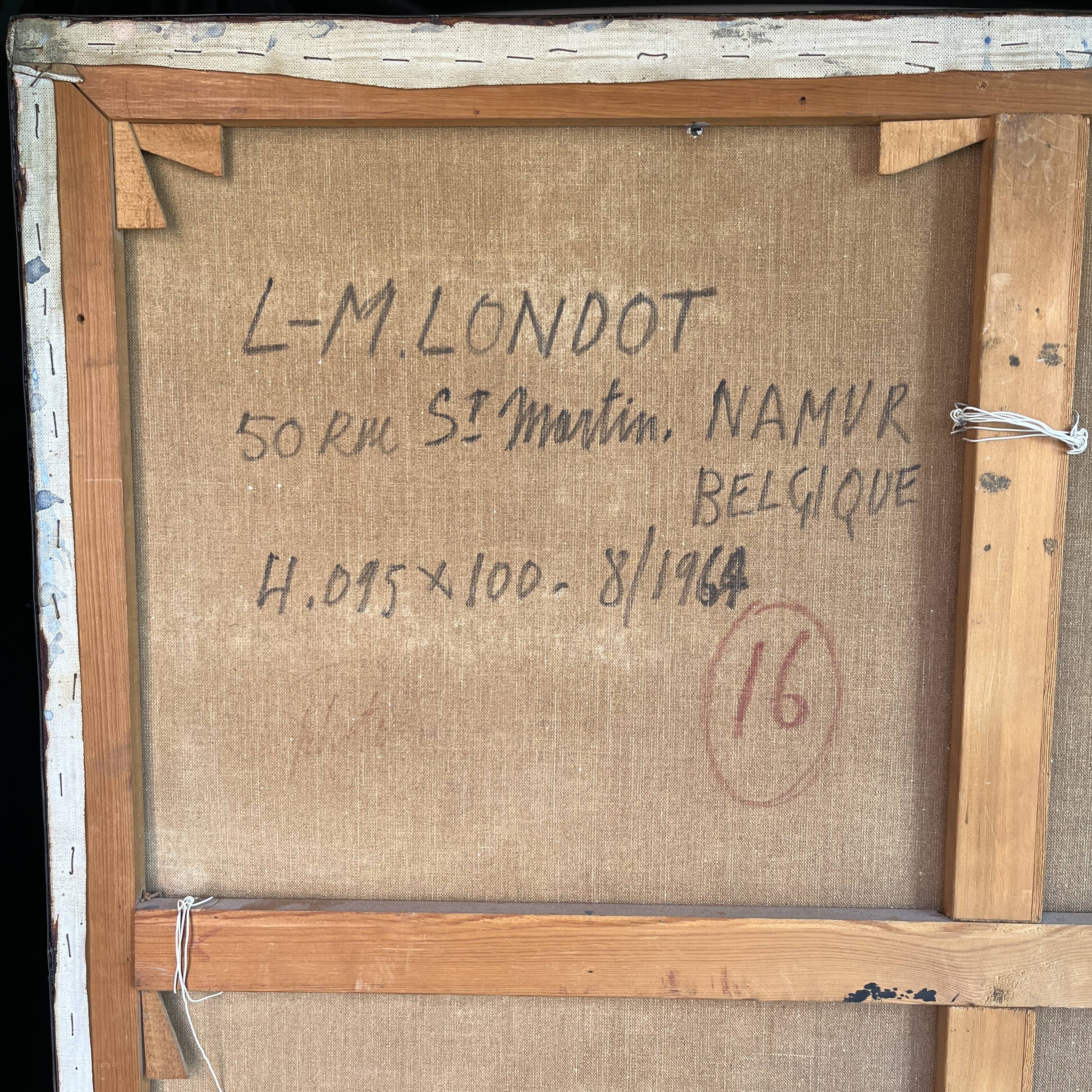 Brutalist abstract painting, louis-marie londot, oil on canvas 1964