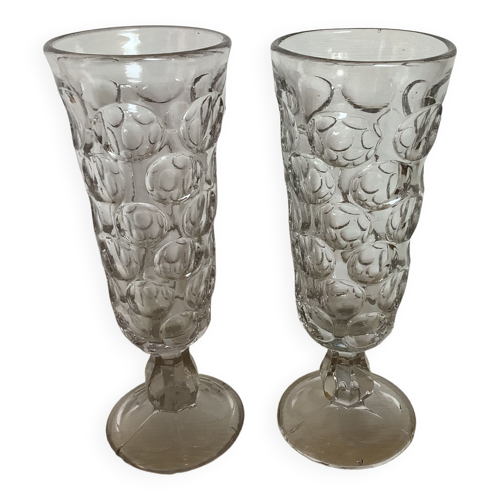 Pair of old glasses with absinthe molded glass
