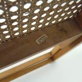 Pair of vintage folding chairs in beech and canework. Italy 70s