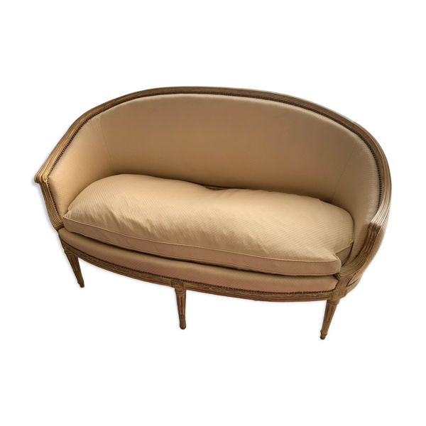 Canapé corbeille en bois patiné de style Louis XVI.tissu pierre Frey.XIXe