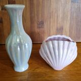 Set of 2 vintage iridescent ceramic mini vases