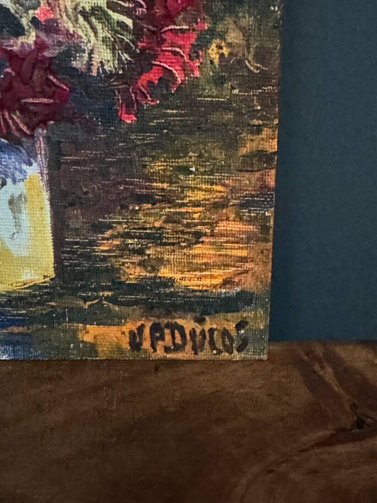 Oil on cardboard by J.-P. Ducos still life 1960 bouquet of flowers