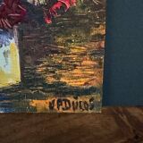 Oil on cardboard by J.-P. Ducos still life 1960 bouquet of flowers