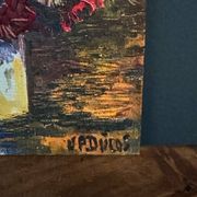 Oil on cardboard by J.-P. Ducos still life 1960 bouquet of flowers