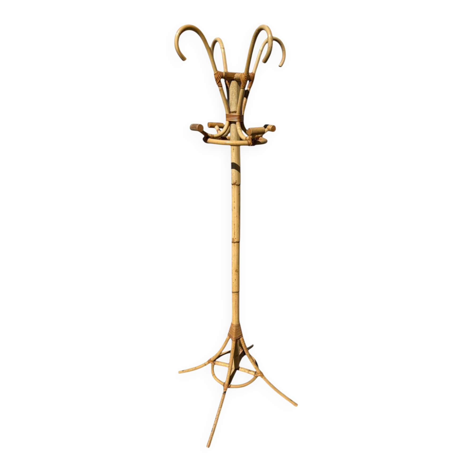 1960s Rattan Coat Rack from France