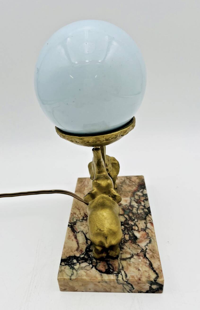 Art Deco ball and elephant lamp on marble base - 653001