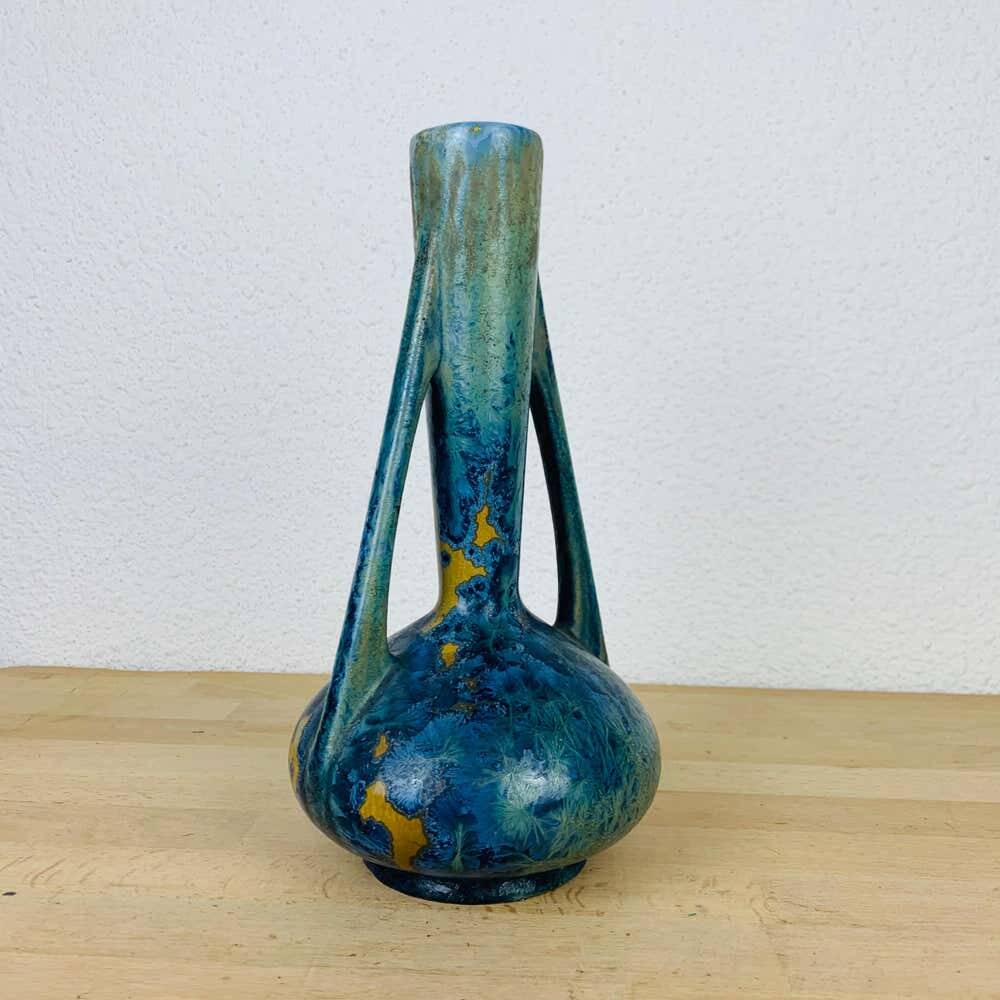 Art Nouveau vase from Pierrefonds in blue crystalline enamels.